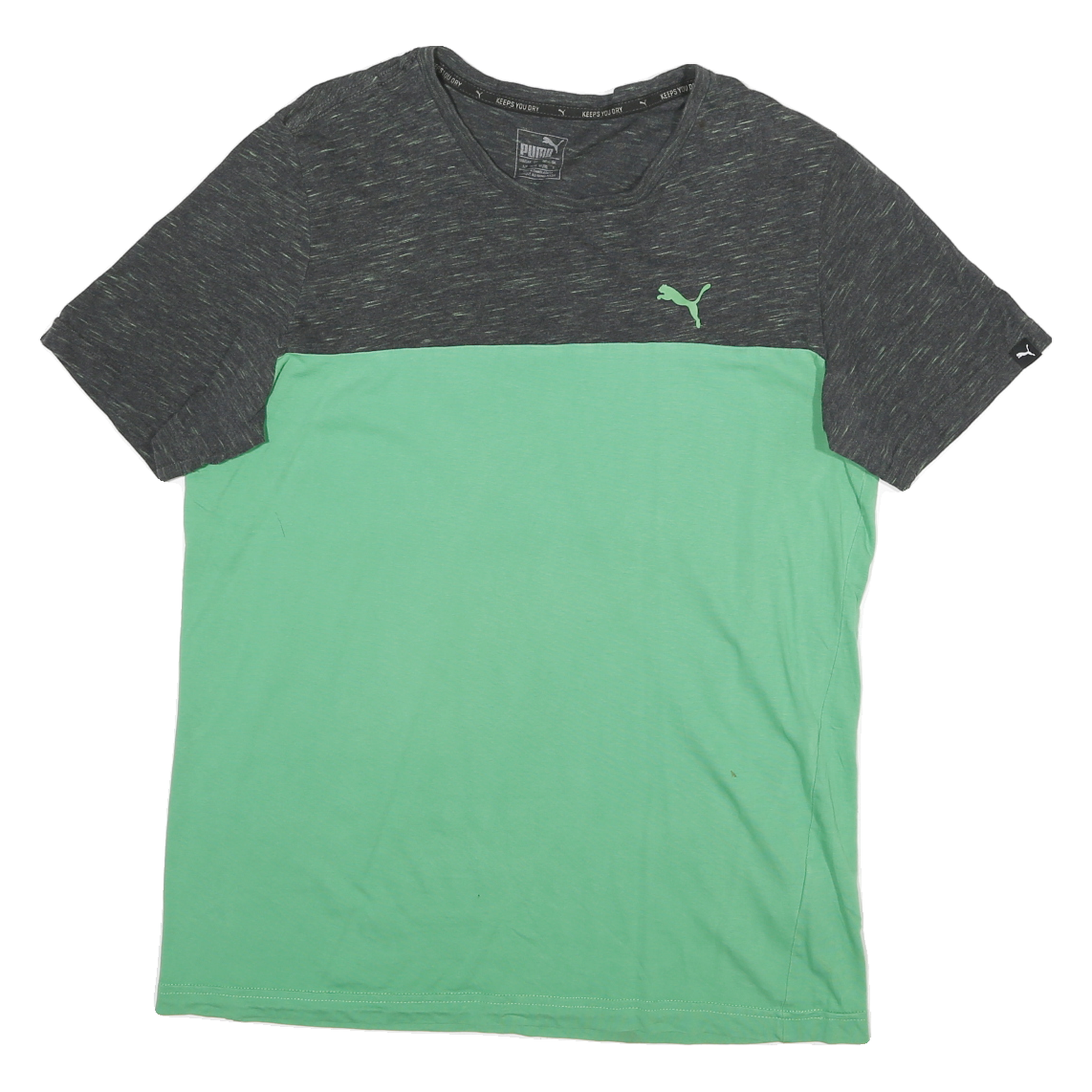 PUMA Mens Grey & Green Cotton Blend T-Shirt S Short Sleeve Round Neck Casual Refurbished - N/A refurbished available on Cerqular