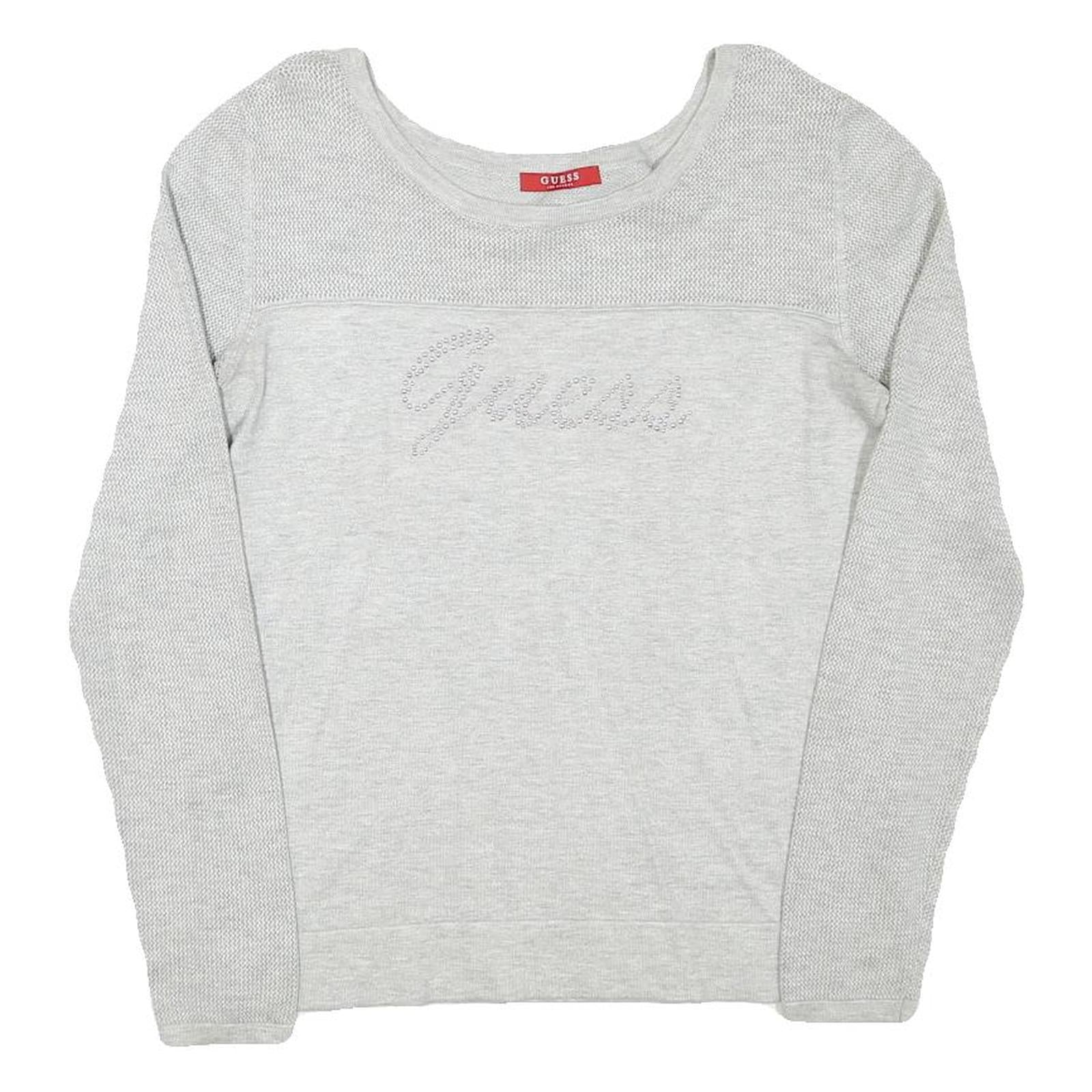 GUESS Womens Grey Plain Crew Neck Basic Knit Jumper S Cotton Blend Lightweight Refurbished - N/A refurbished available on Cerqular