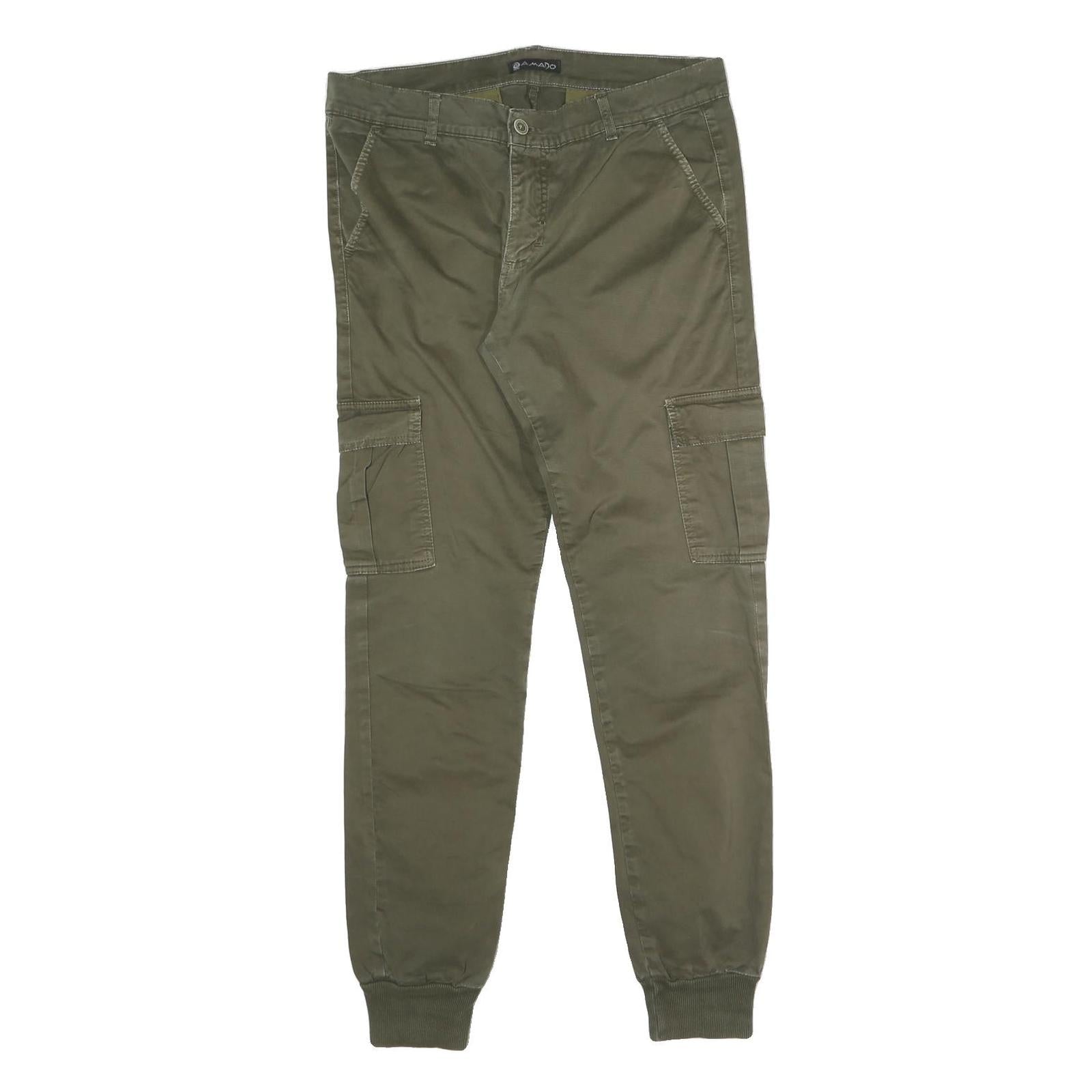 AMADO Mens Cotton Blend Olive Slim Cargo Trousers W32 L30 Zip Pockets Casual Refurbished - N/A refurbished available on Cerqular