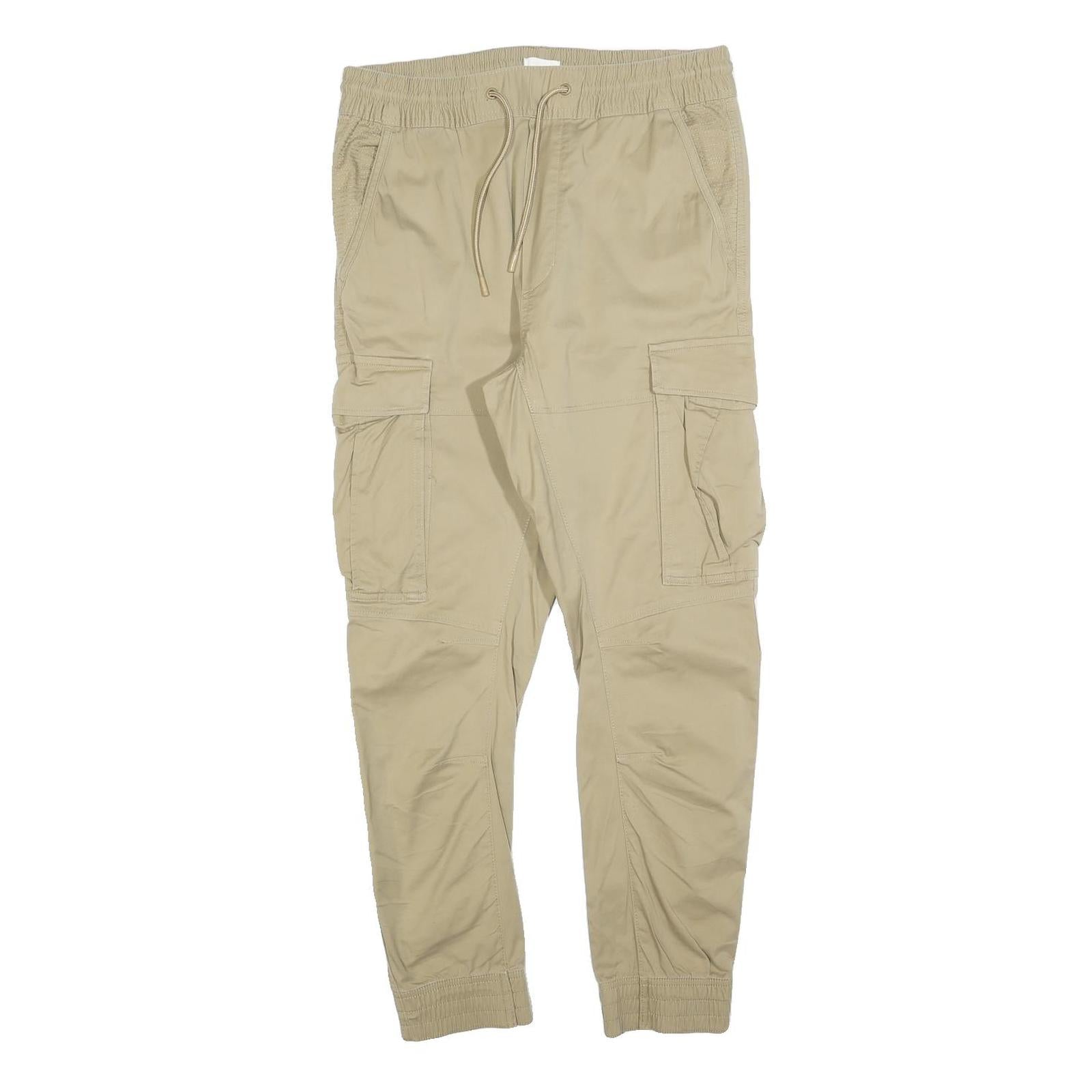 H&M Mens Beige Slim Drawstring Cargo Trousers W30 L27 Casual Cotton Blend Refurbished - N/A refurbished available on Cerqular