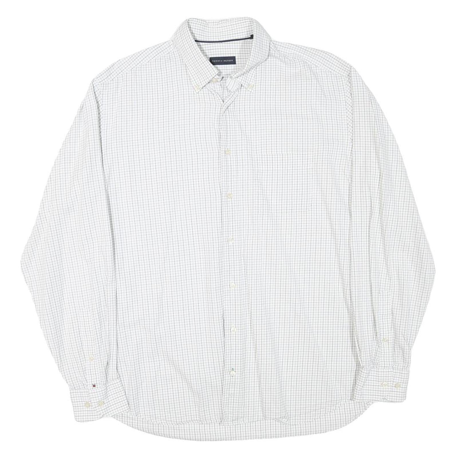 TOMMY HILFIGER Mens White & Blue Checked Cotton Blend Shirt L Classic Casual Refurbished - N/A refurbished available on Cerqular