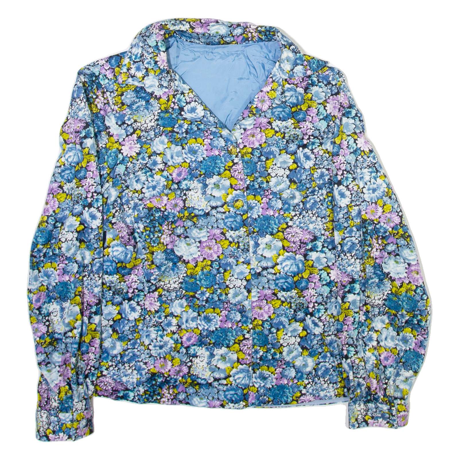 Womens Printed Shirt Blue Collared Long Sleeve Floral M Refurbished - N/A refurbished available on Cerqular