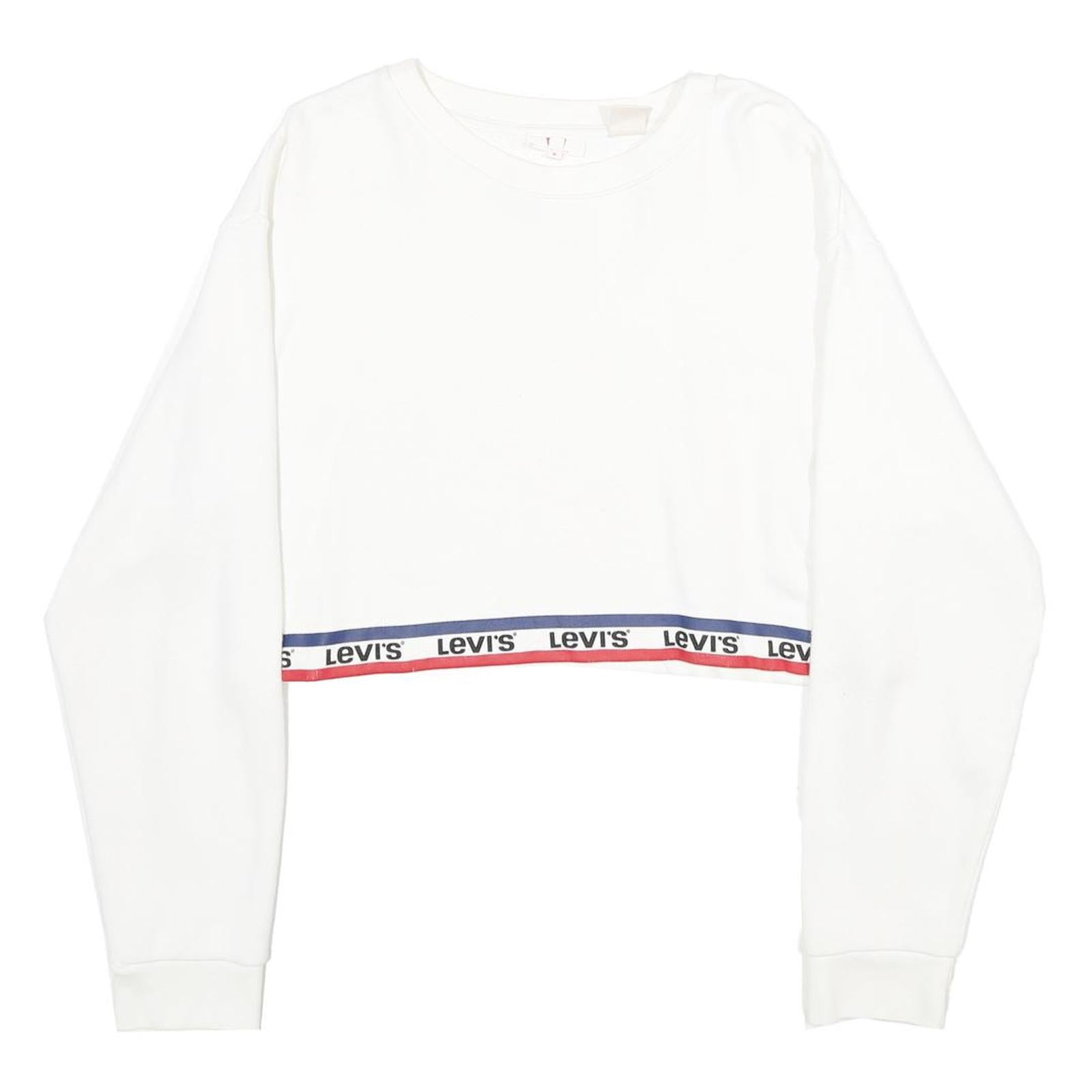 Buy LEVI'S Womens White & Navy Crew Neck XS Logo Band Sweatshirt Crop Top Refurbished - $35.09 LEVI'S Womens White & Navy Crew Neck XS Logo Band Sweatshirt Crop Top Refurbished - N/A refurbished available on Cerqular