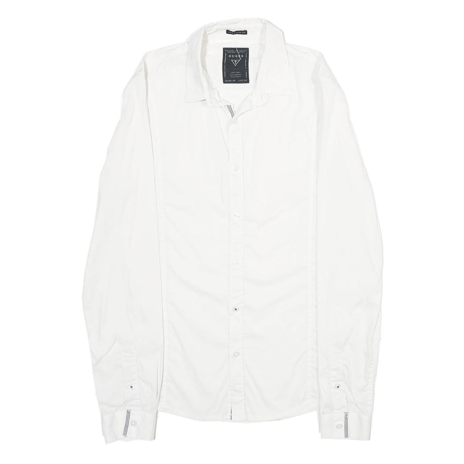 GUESS Mens White Plain Shirt M Casual Button Down Cotton Blend Refurbished - N/A refurbished available on Cerqular