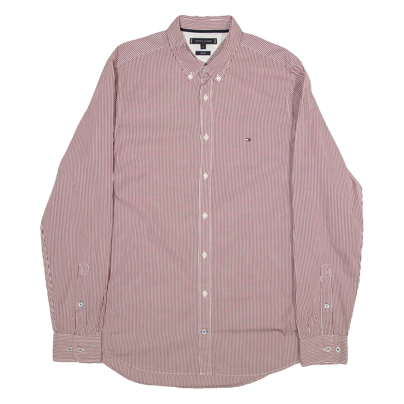 TOMMY HILFIGER Slim Fit Mens Shirt Red Striped Long Sleeve XL Refurbished - N/A refurbished available on Cerqular