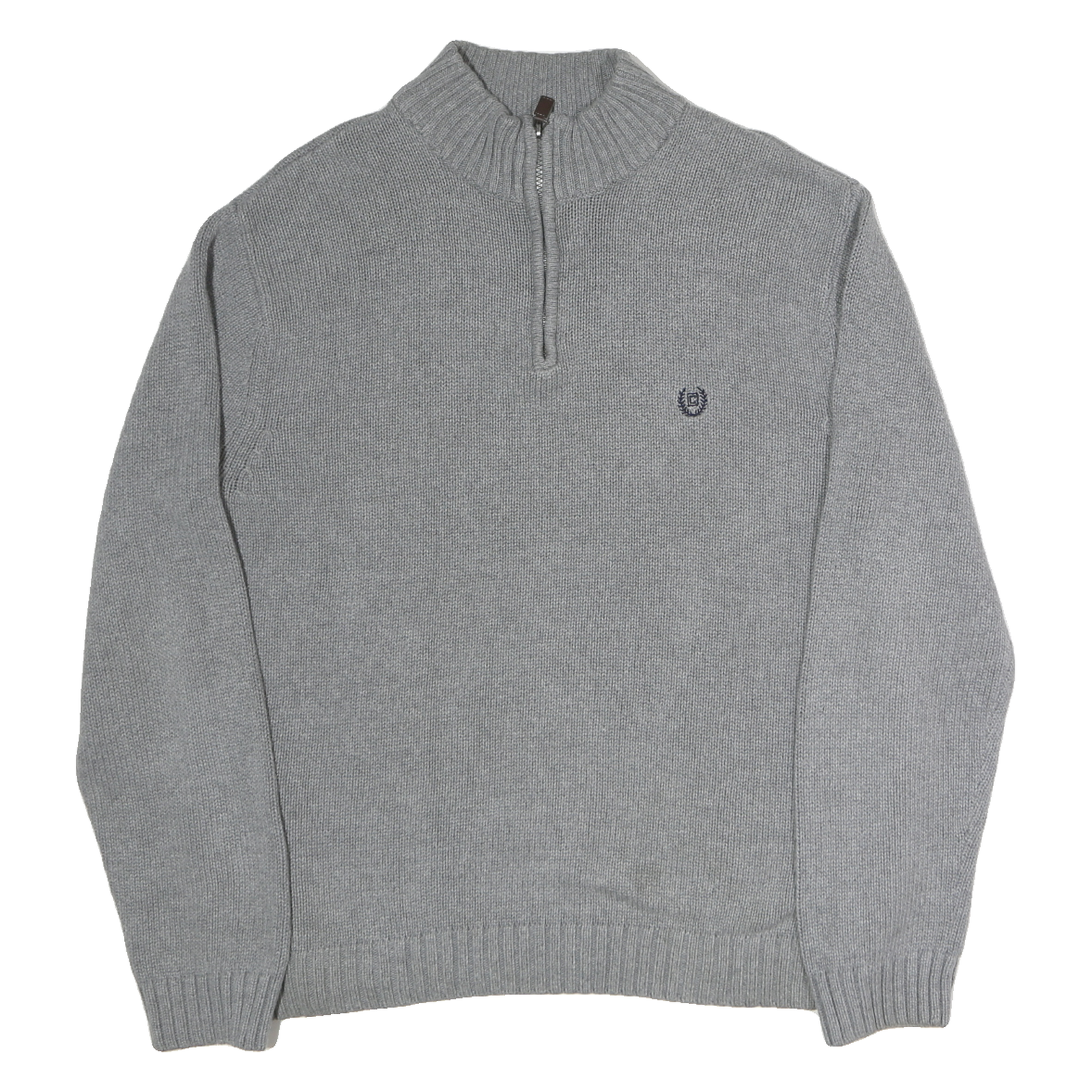 CHAPS Mens Grey Pullover Plain 1/4 Zip Basic Knit L Cotton Jumper Casual Refurbished - N/A refurbished available on Cerqular