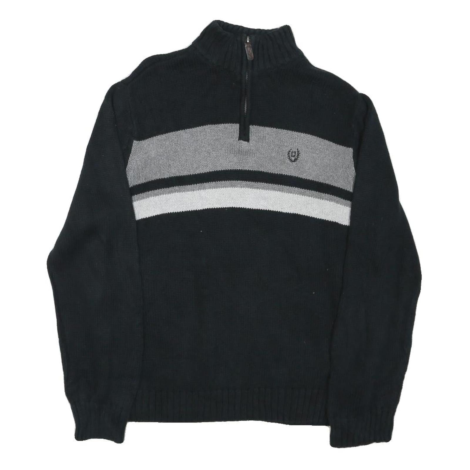 CHAPS Mens Black & Grey Patterned Pullover Half Zip Jumper L Cotton Blend Casual Refurbished - N/A refurbished available on Cerqular