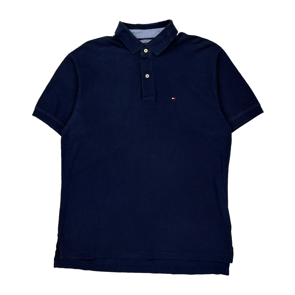 Tommy Hilfiger Polo Shirt - Large Navy Cotton Refurbished - Thrifted (note: this is a term often used to describe second- refurbished available on Cerqular