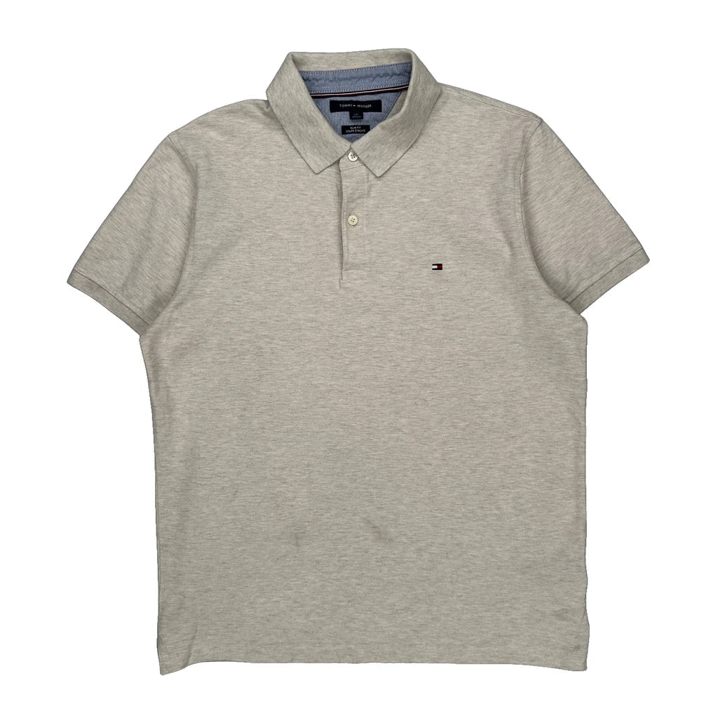 Tommy Hilfiger Slim Fit Polo Shirt - Large Grey Cotton Refurbished - Thrifted (note: this is a term often used to describe second- refurbished available on Cerqular