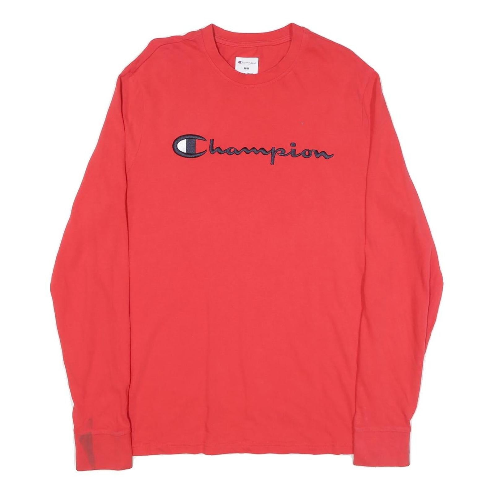 CHAMPION Mens Red Long Sleeve Crew Neck Logo T-Shirt M Cotton Blend Casual Refurbished - N/A refurbished available on Cerqular