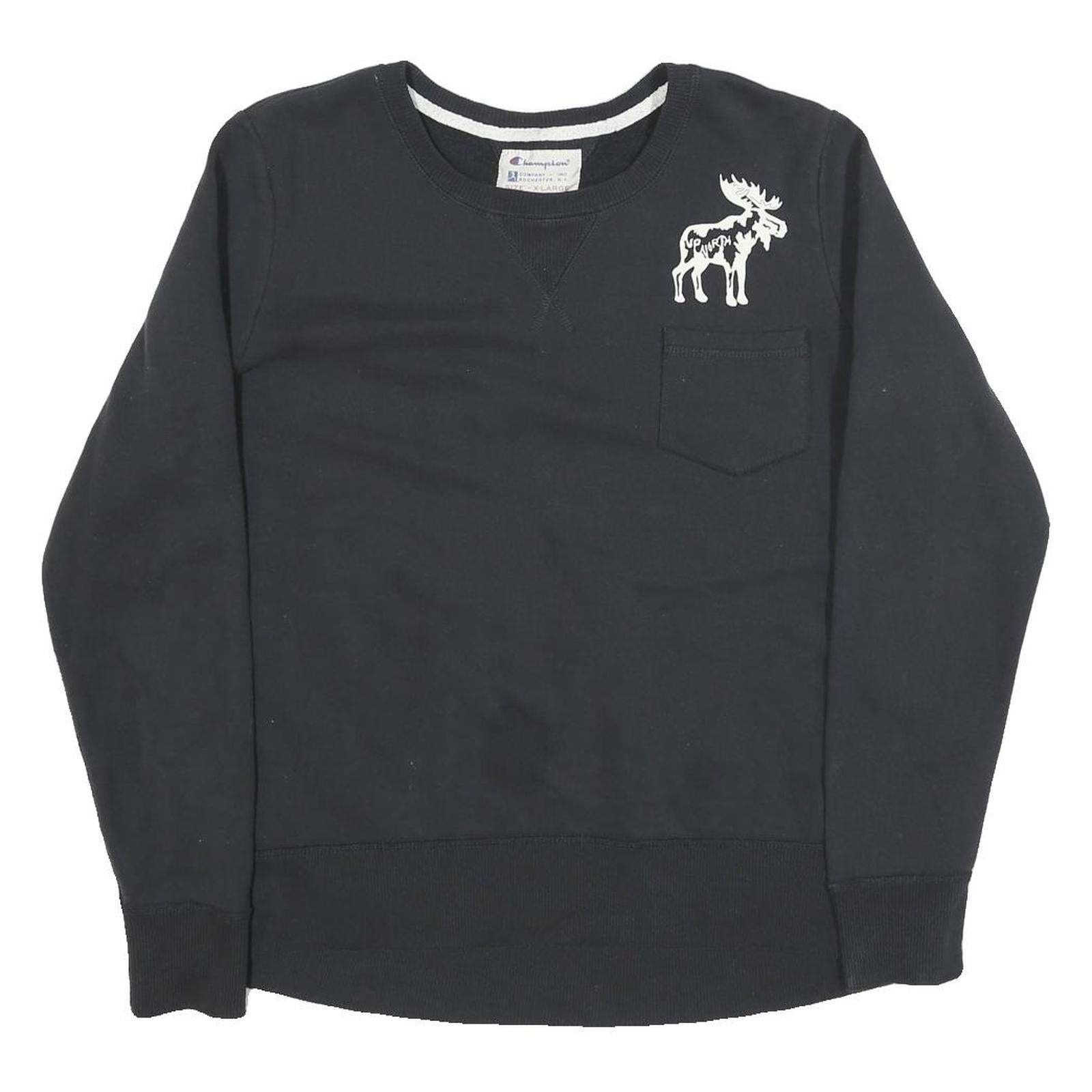 CHAMPION Womens Black Sweatshirt XL Cotton Blend Crew Neck Pullover Casual Refurbished - N/A refurbished available on Cerqular