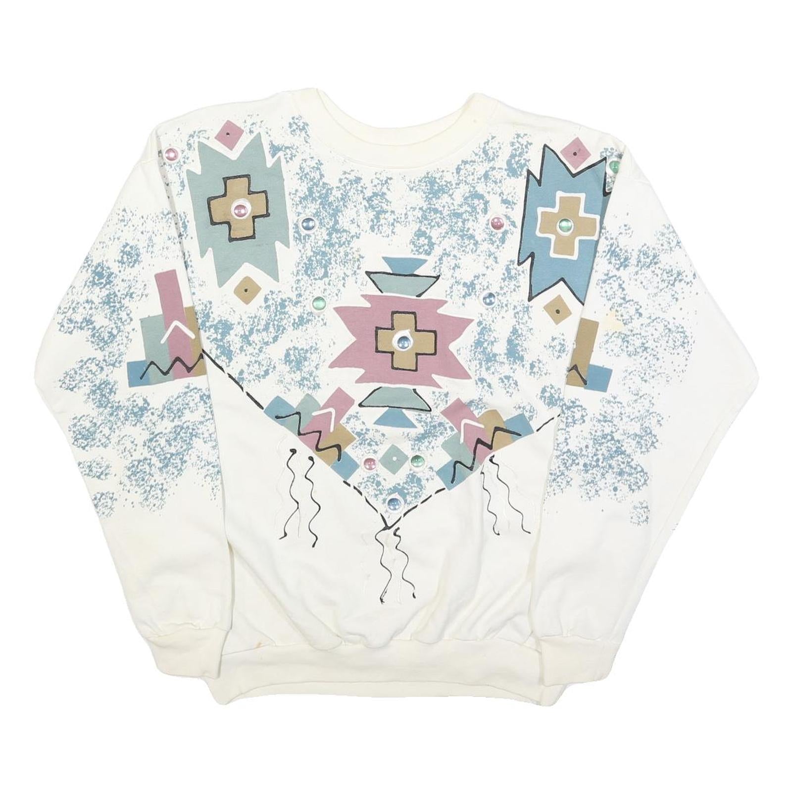 INDIA INK Womens White Geometric Pattern Crew Neck M Cotton Blend Sweatshirt Refurbished - N/A refurbished available on Cerqular