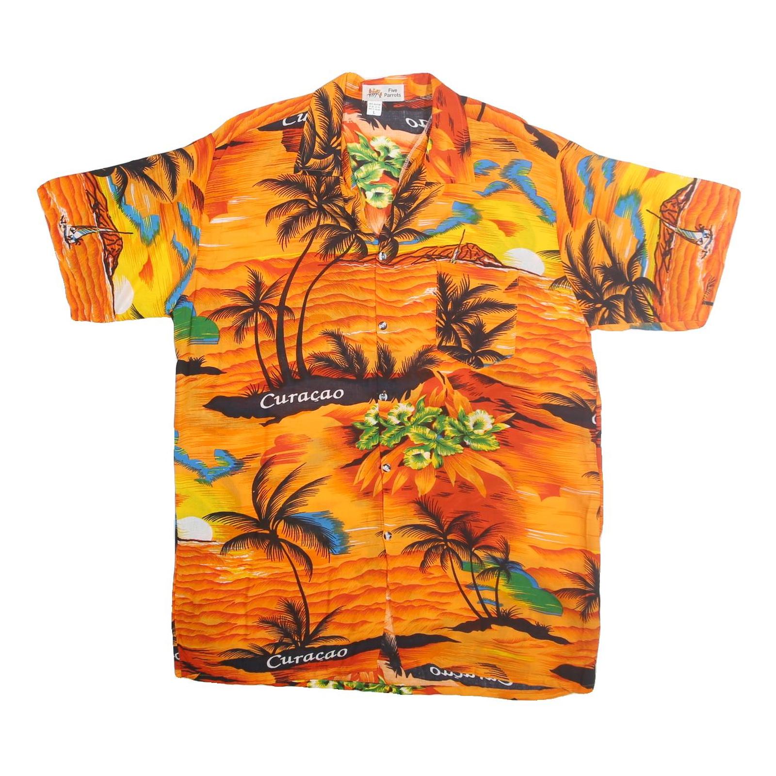 FIVE PARROTS Mens Orange Curacao Hawaiian Shirt L Tropical Summer Beachwear Refurbished - N/A refurbished available on Cerqular