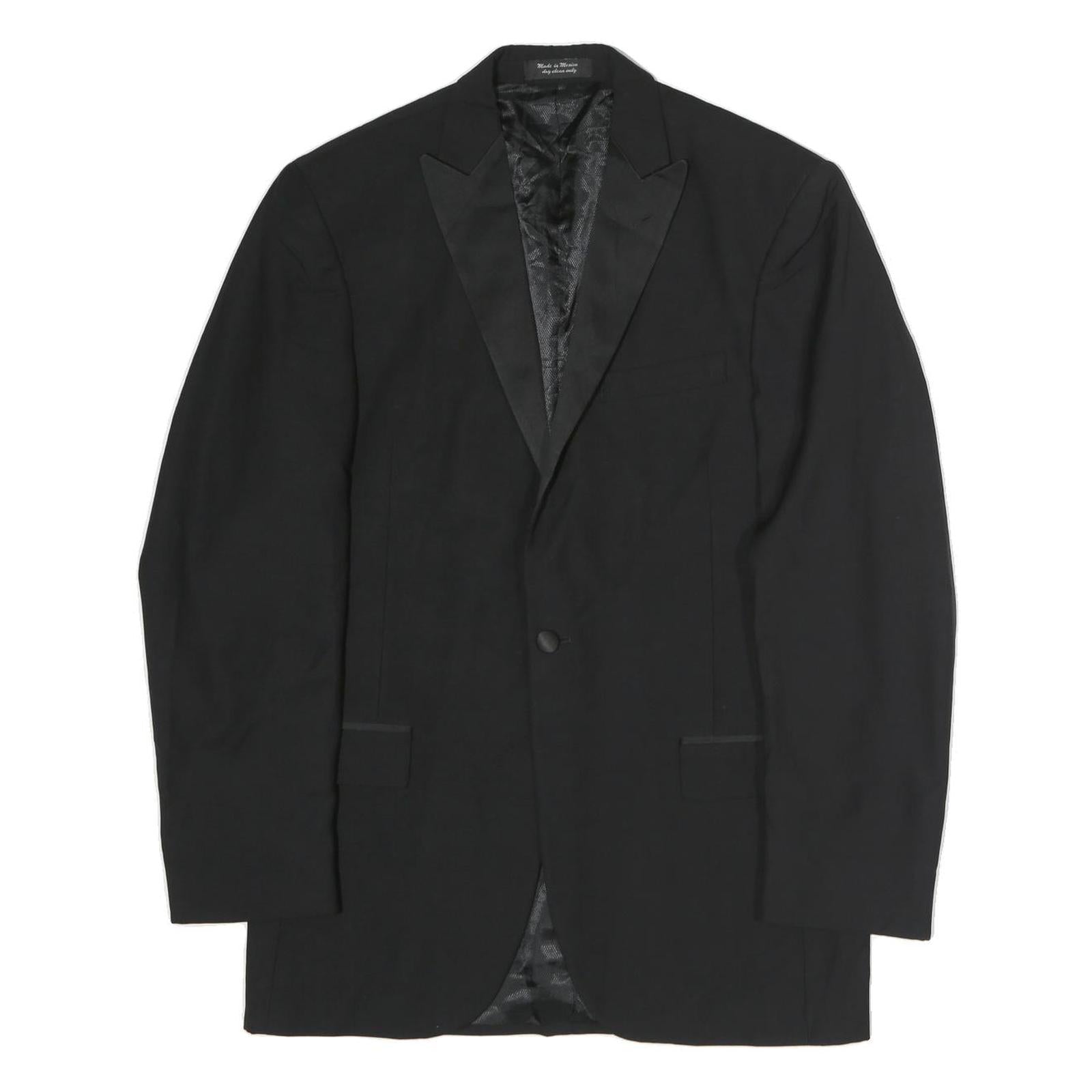 Mens Black Cotton Classic Button Jacket L Formal Plain Satin Lapel Refurbished - N/A refurbished available on Cerqular