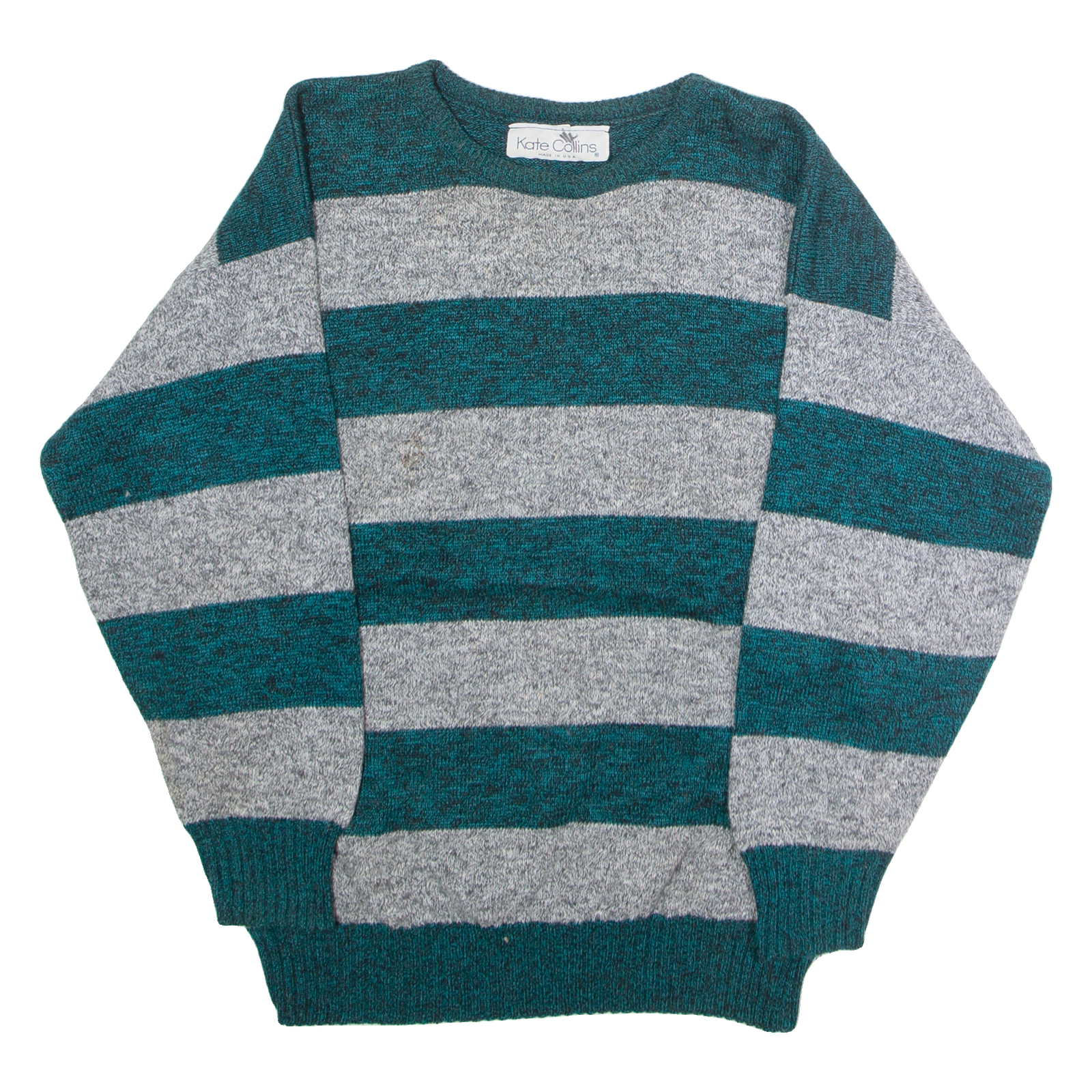 KATE COLLINS Mens Patterned Jumper Grey Striped Crew Neck 90s L Refurbished - N/A refurbished available on Cerqular