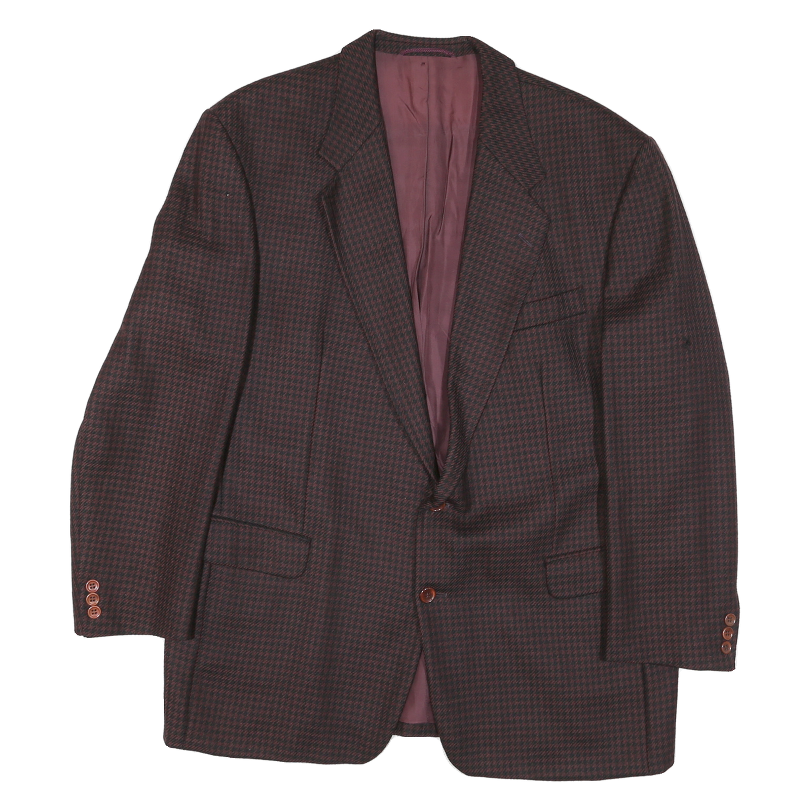 Mens Burgundy & Black Houndstooth Classic Jacket L Polyester Blend Button Refurbished - N/A refurbished available on Cerqular