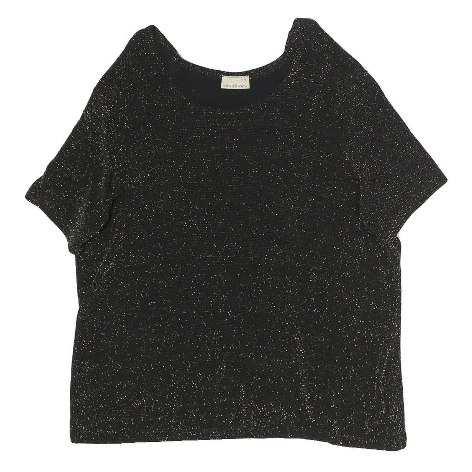 INITIATIVES Womens Black Metallic Sparkle Short Sleeve Round Neck Top L Evening Refurbished - N/A refurbished available on Cerqular