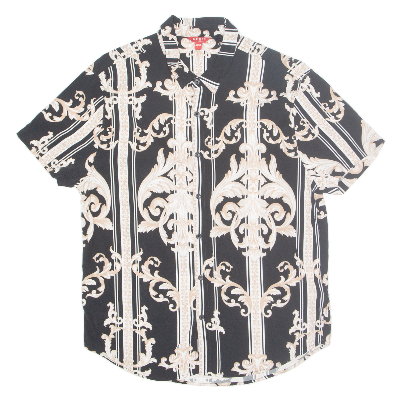 GUESS Mens Shirt Black Crazy Pattern L Refurbished - N/A refurbished available on Cerqular