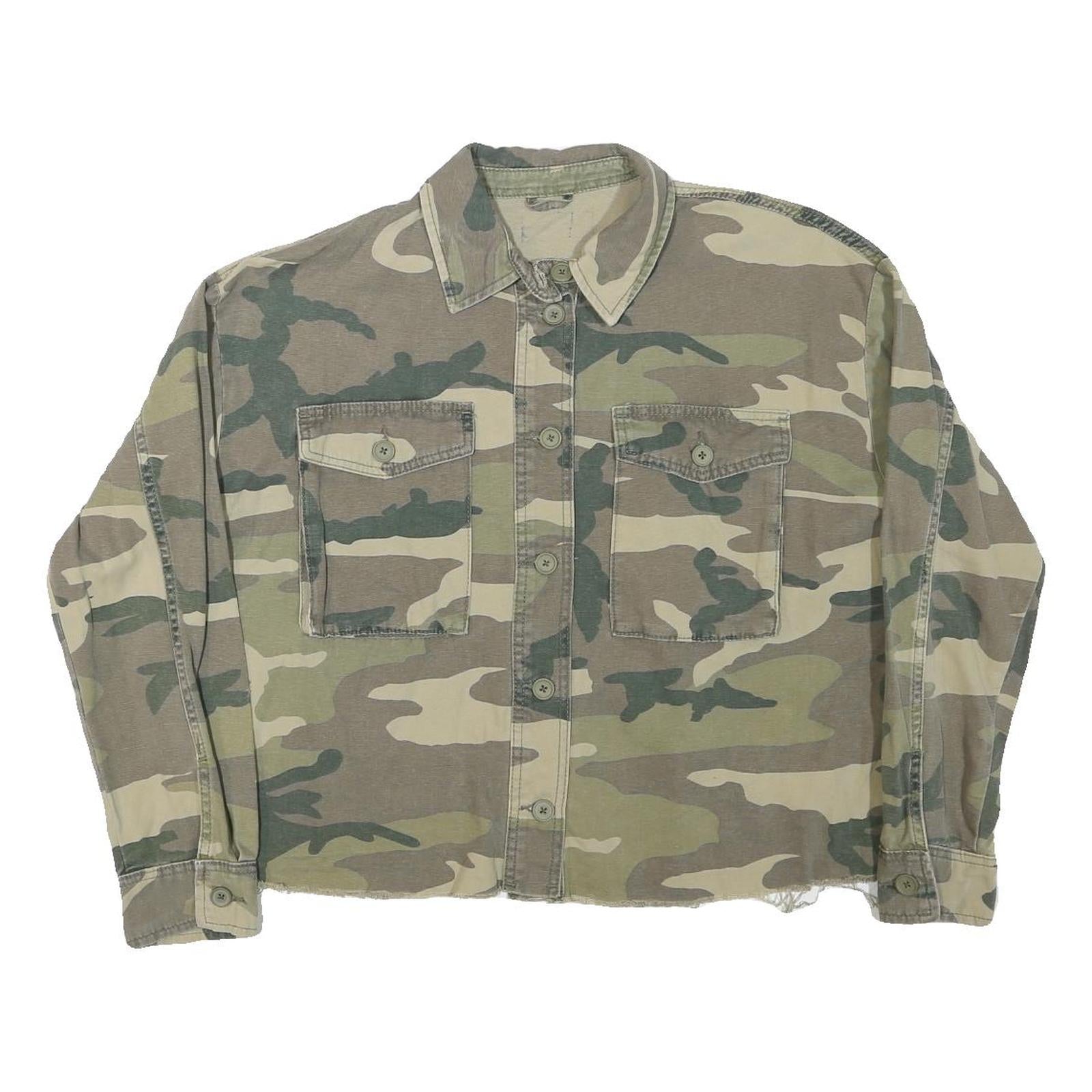 Womens Green & Beige Camouflage Military Jacket L Cotton Blend Woven Button Refurbished - N/A refurbished available on Cerqular