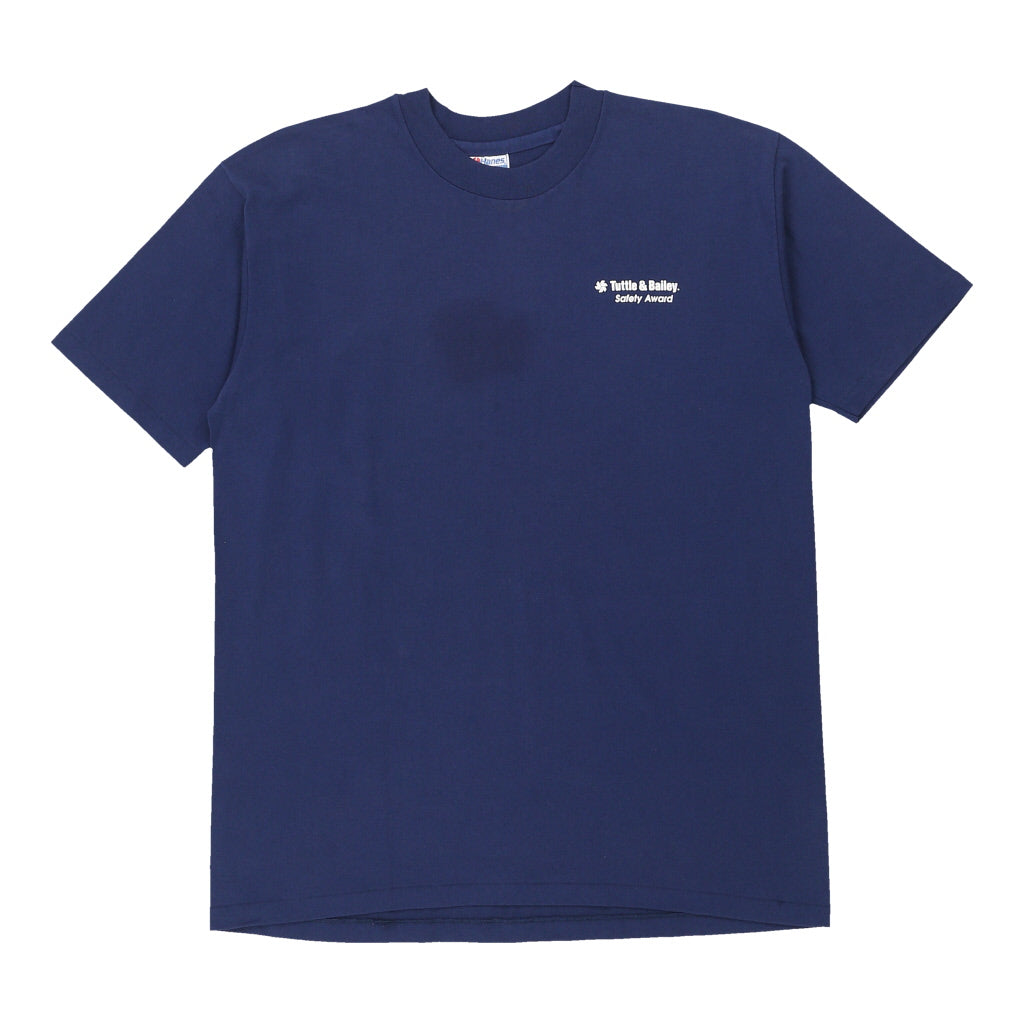 Single Stitch  Hanes T-Shirt - Large Navy Cotton Refurbished - Thrifted (note: this is a term often used to describe second- refurbished available on Cerqular