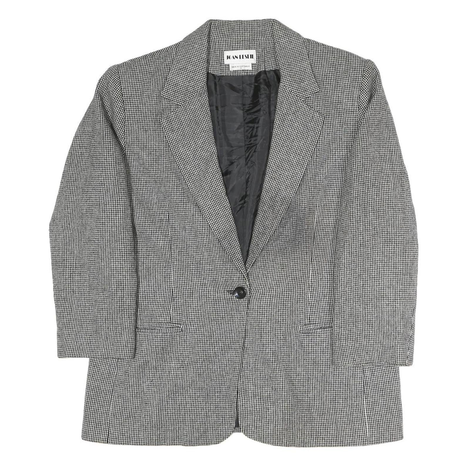 JOAN LESLIE Womens Black & White Check Jacket UK 14 Polyester Blend Button Refurbished - N/A refurbished available on Cerqular