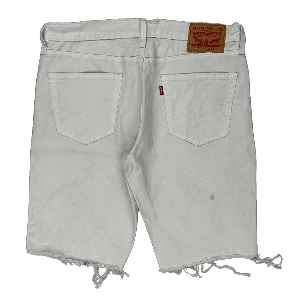 511 Levis Denim Shorts - 34W 10L White Cotton Refurbished - Thrifted (note: this is a term often used to describe second- refurbished available on Cerqular