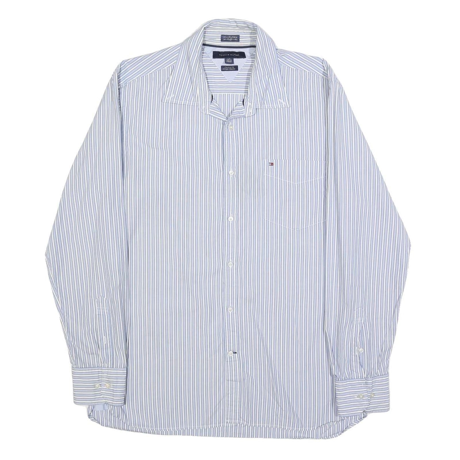 TOMMY HILFIGER Mens Blue & White Striped Cotton Shirt L Classic Fit Casual Long Refurbished - N/A refurbished available on Cerqular