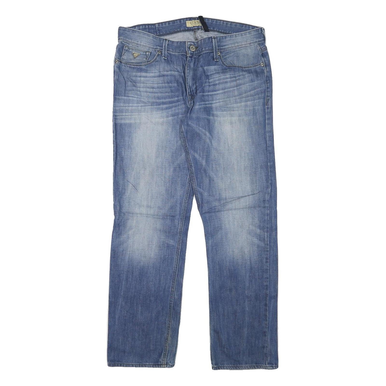 GUESS Mens Jeans Blue Regular Straight Denim Medium W34 L30 Casual Zip Refurbished - N/A refurbished available on Cerqular