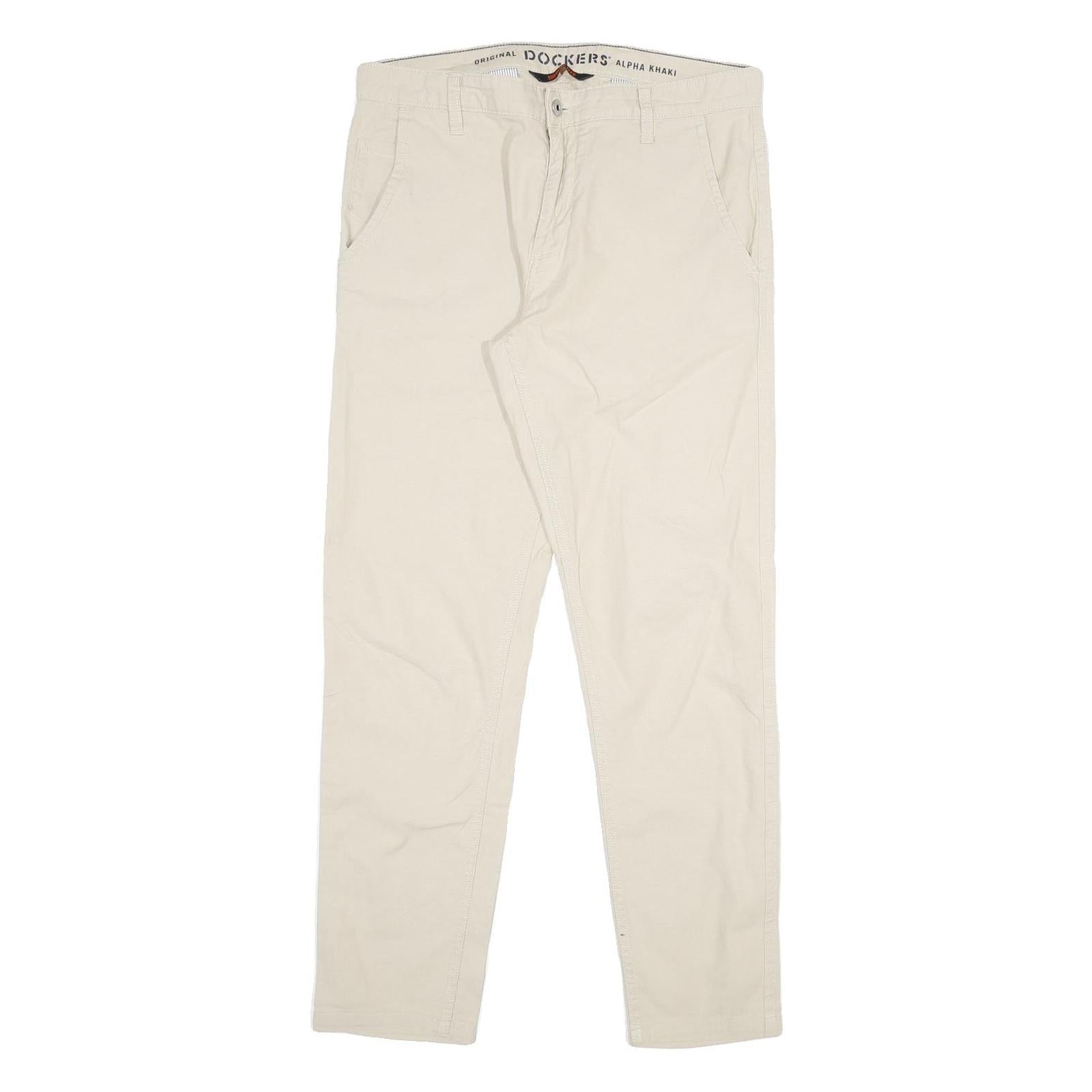 DOCKERS Mens Cotton Beige Regular Straight Trousers W32 L32 Classic Casual Refurbished - N/A refurbished available on Cerqular