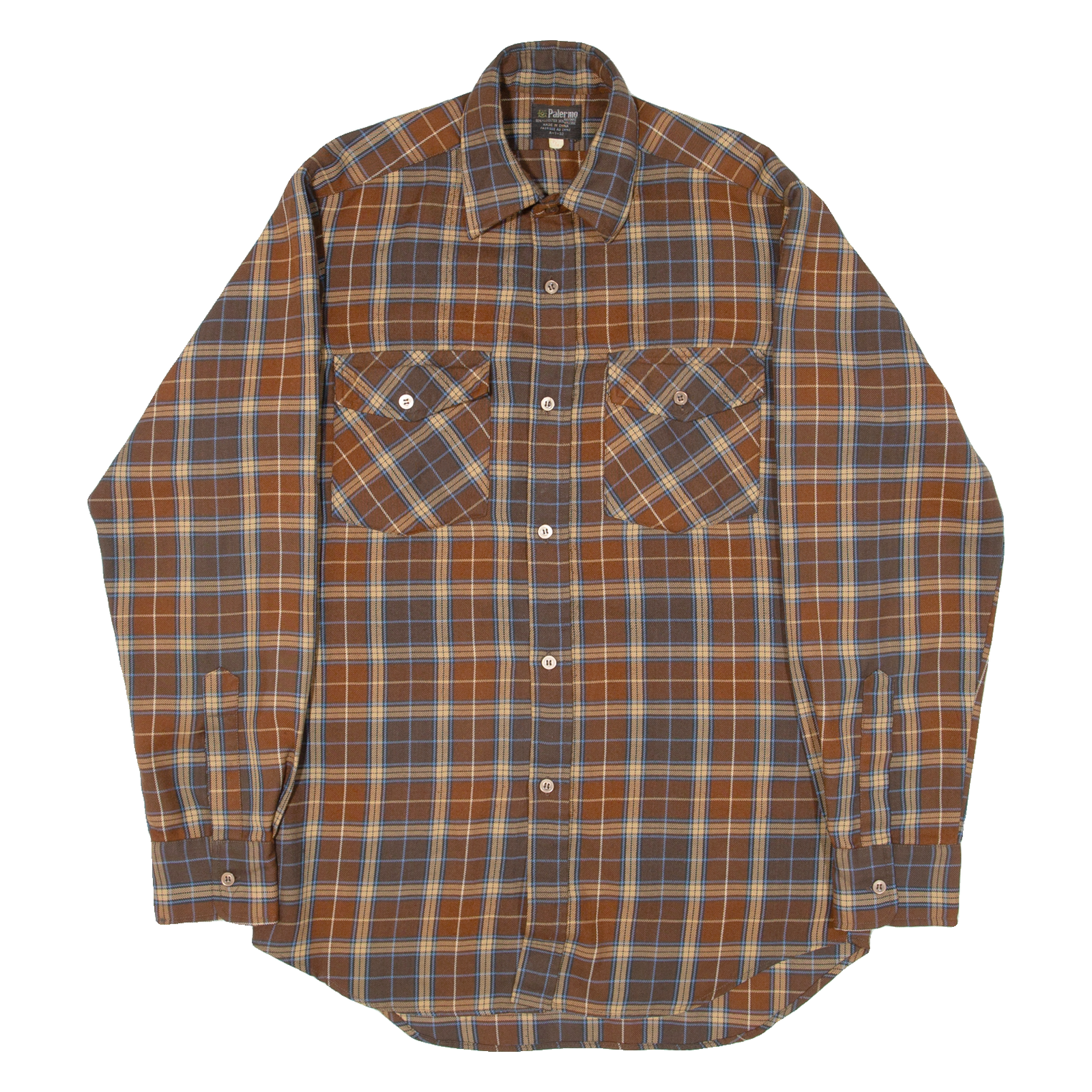 PALERMO Mens Shirt Brown Check Long Sleeve S Refurbished - N/A refurbished available on Cerqular