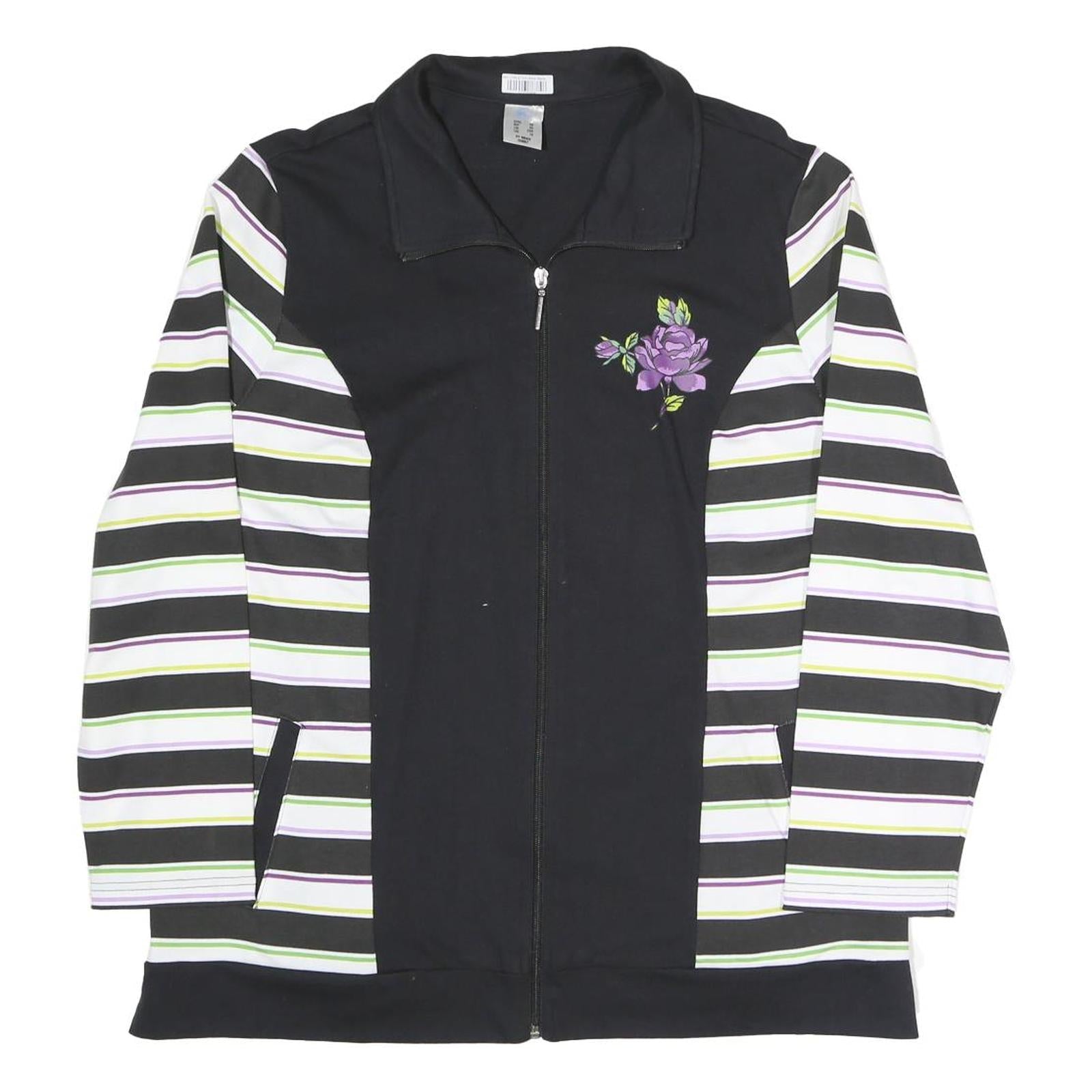 BLUE MOON Womens Black & Striped Jacket UK 22 Cotton Blend Zip Floral Refurbished - N/A refurbished available on Cerqular
