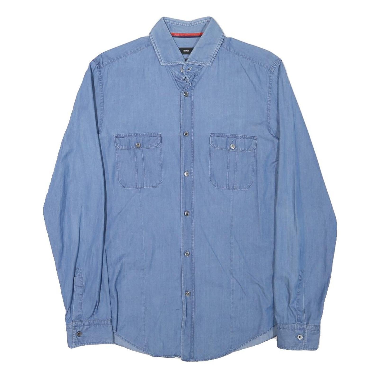 BOSS Mens Blue Cotton Blend Casual Shirt M Button Pockets Long Sleeve Refurbished - N/A refurbished available on Cerqular