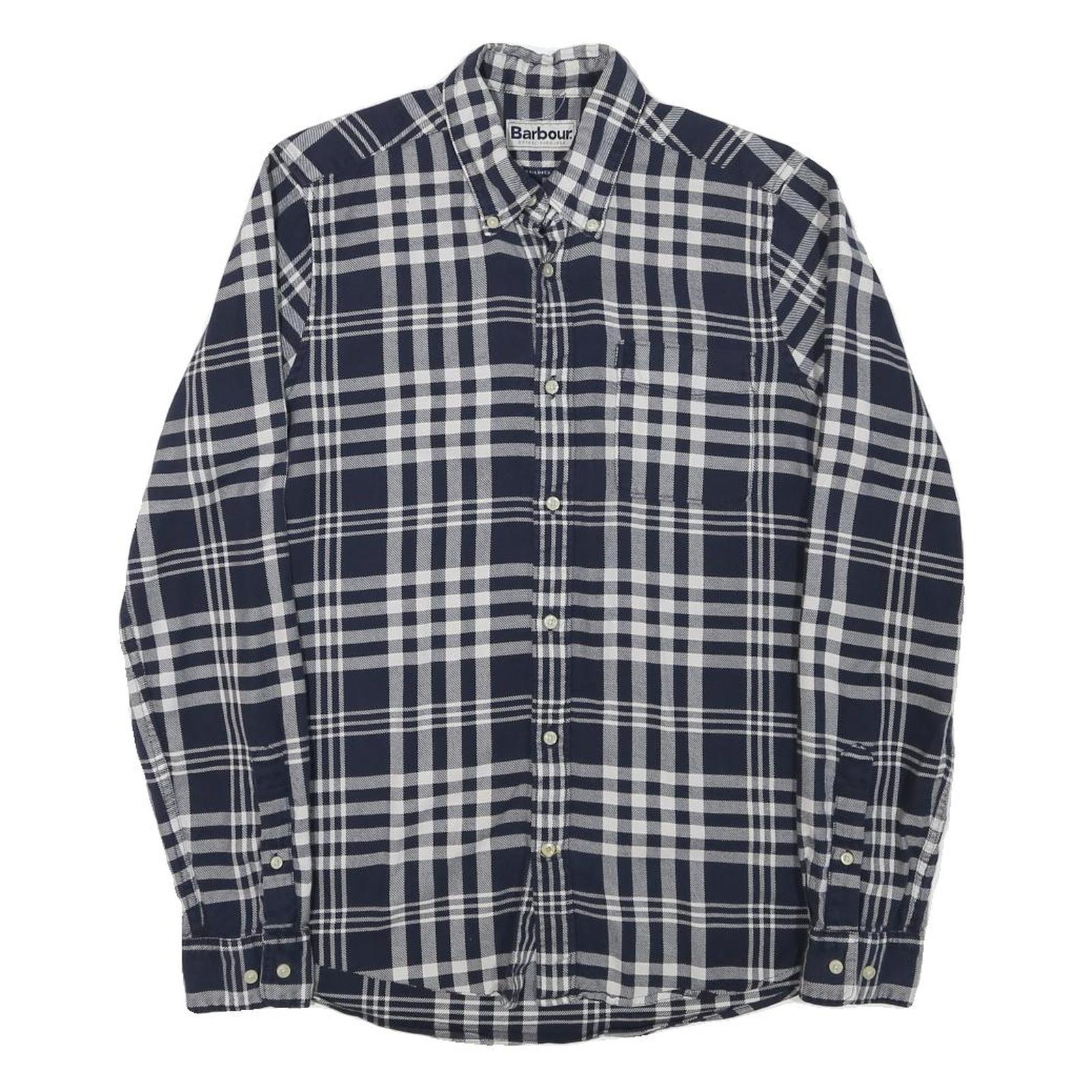 BARBOUR Mens Blue & White Check Shirt XS Classic Cotton Blend Button-Down Casual Refurbished - N/A refurbished available on Cerqular