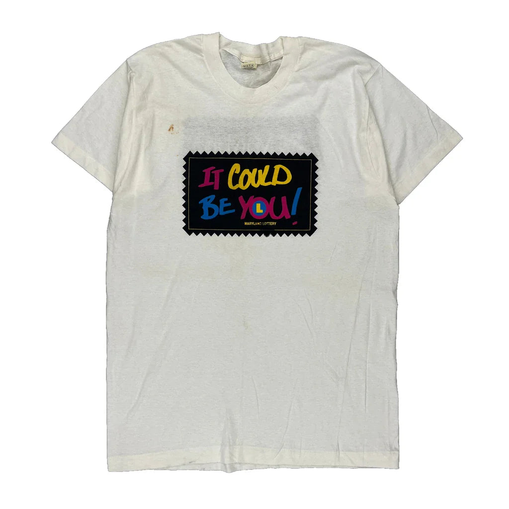 Maryland Lottery Screen Stars Single Stitch T-Shirt - XL White Cotton Refurbished - Thrifted (note: this is a term often used to describe second- refurbished available on Cerqular