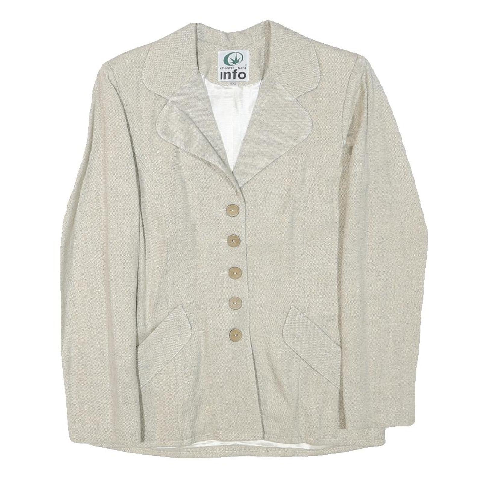 INFO Womens Beige Wool Blend Button Jacket XXS Woven Classic Tailored Button Refurbished - N/A refurbished available on Cerqular