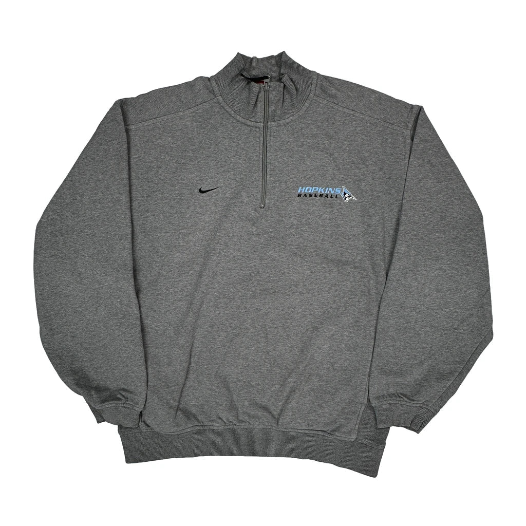 Hopkins Baseball Nike 1/4 Zip - Large Grey Cotton Blend Refurbished - Thrifted (note: this is a term often used to describe second- refurbished available on Cerqular