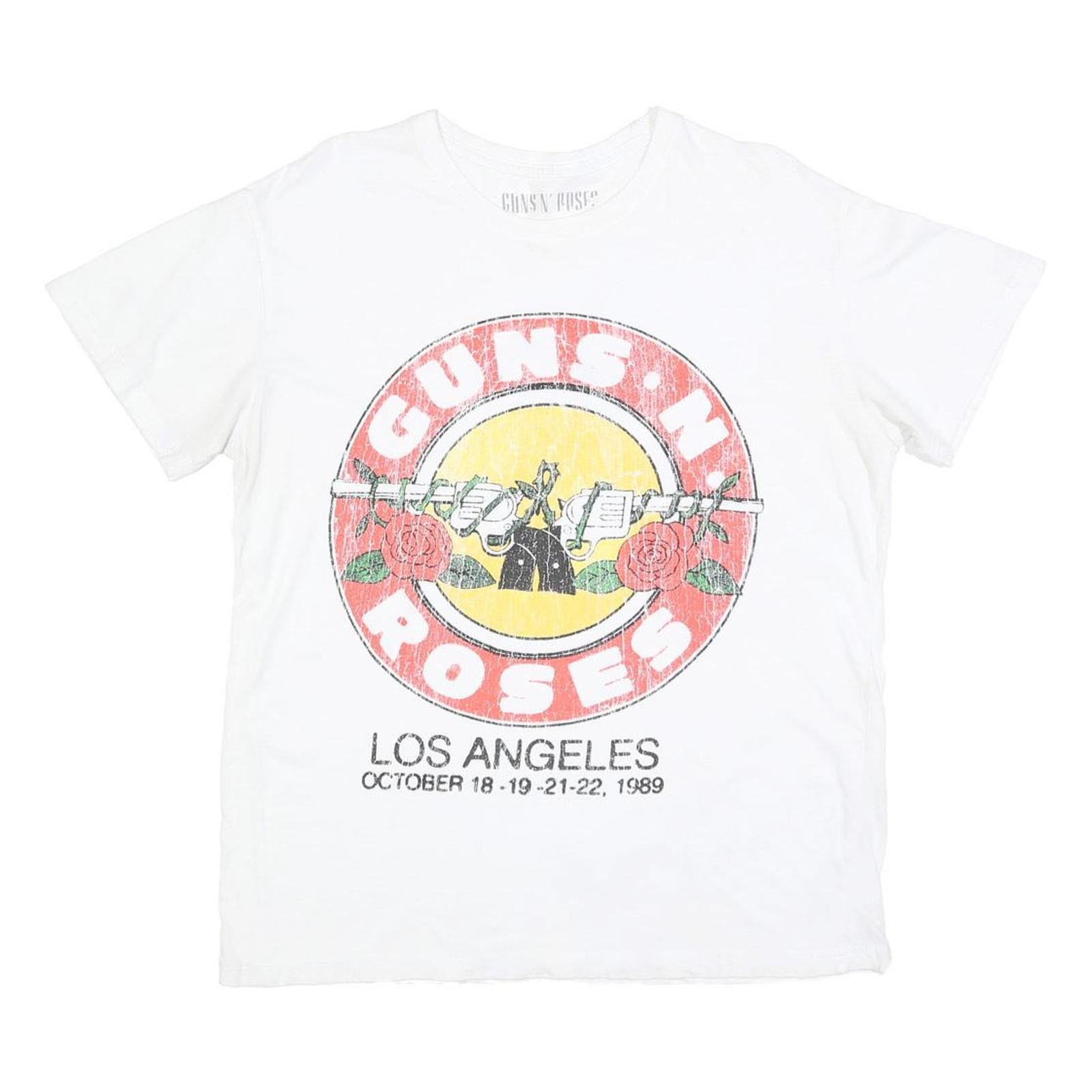 GUNS N ROSES Womens White Band T-Shirt L Short Sleeve Crew Neck Vintage Rock Refurbished - N/A refurbished available on Cerqular