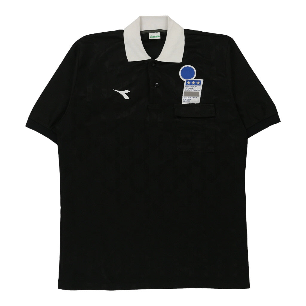 Italian Referee Diadora Football Shirt - XL Black Polyester Refurbished - Thrifted (note: this is a term often used to describe second- refurbished available on Cerqular
