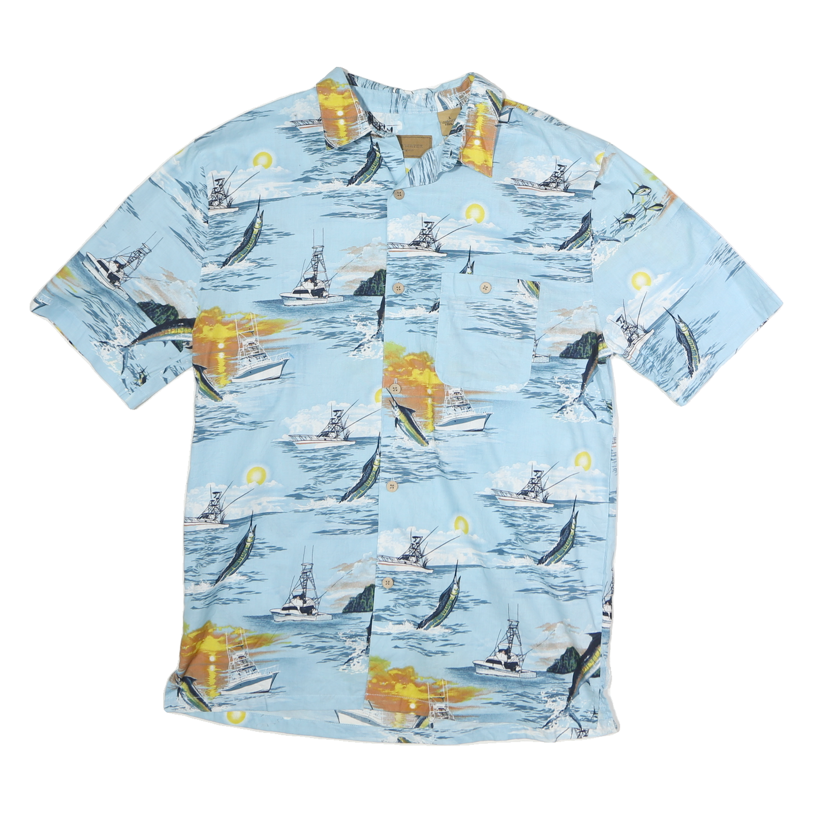CLEAR WATER Mens Blue Fishing Print Casual Shirt M Cotton Summer Beachwear Refurbished - N/A refurbished available on Cerqular