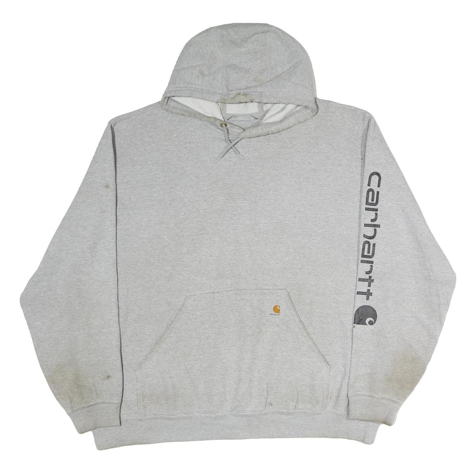 CARHARTT Mens Grey Hoodie 2XL Logo Print Cotton Pullover Sweatshirt Refurbished - N/A refurbished available on Cerqular