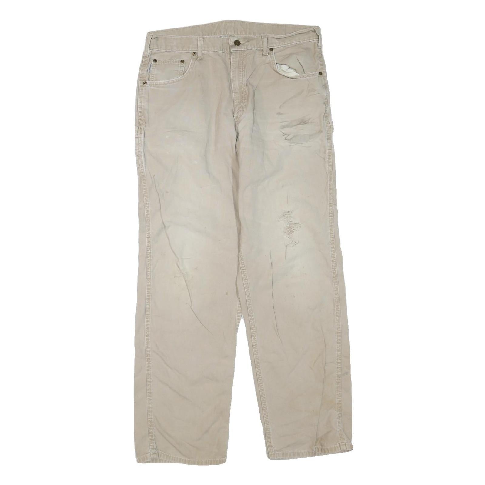 CARHARTT Mens Cotton Blend Beige Regular Fit Straight Leg Trousers W36 L34 Refurbished - N/A refurbished available on Cerqular