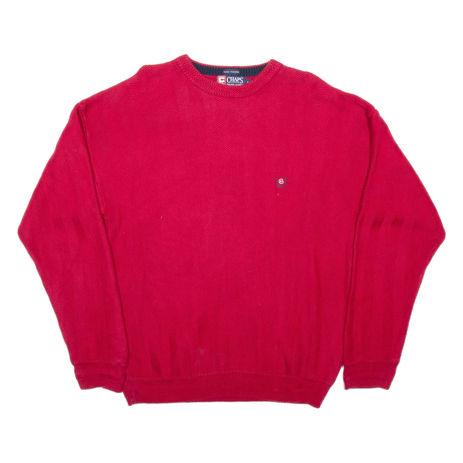 CHAPS RALPH LAUREN Mens Patterned Jumper Red Herringbone Chunky Knit L Refurbished - N/A refurbished available on Cerqular