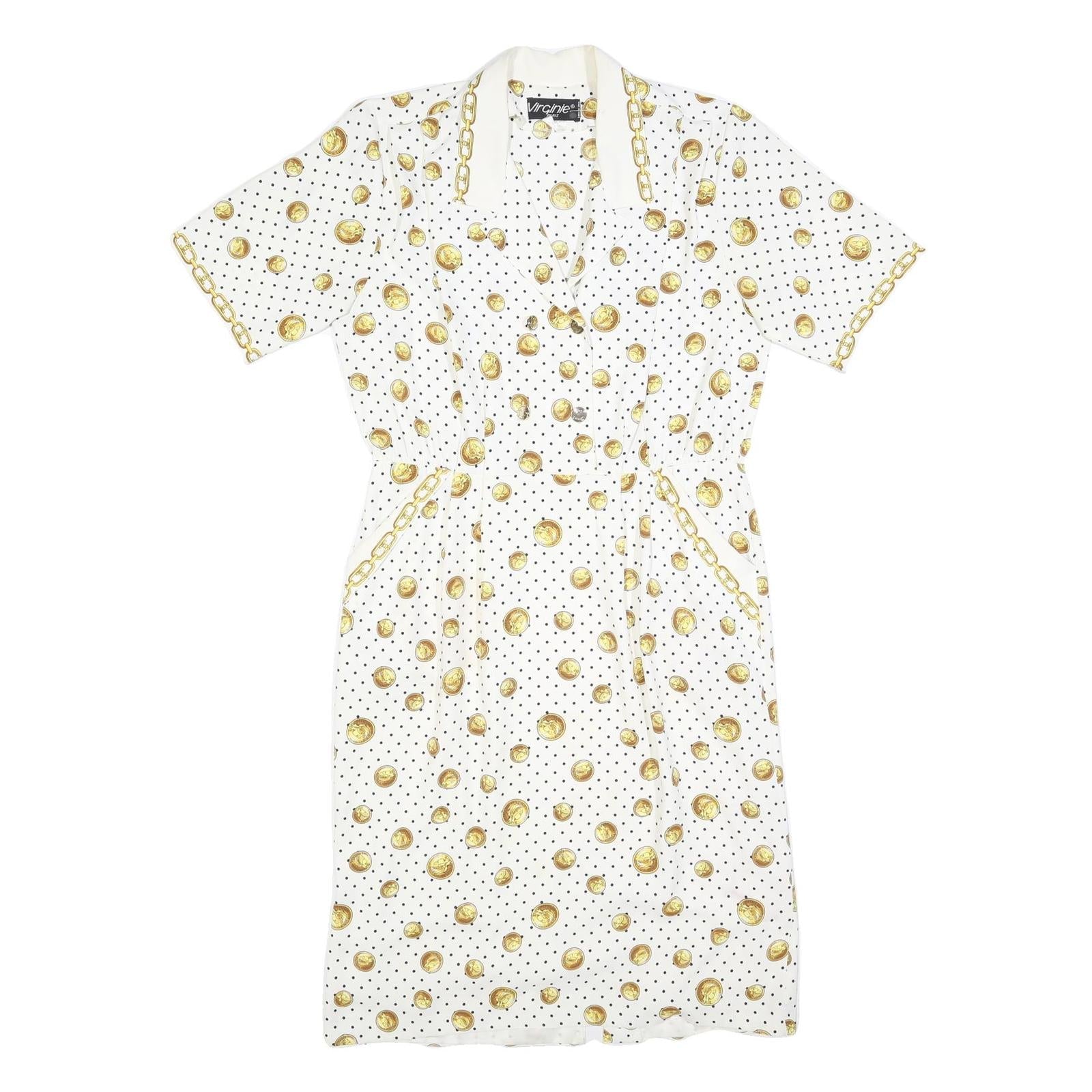 VIRGINE Womens White & Gold Polka Dot Chain Print Day Polyester Blend Dress M Refurbished - N/A refurbished available on Cerqular