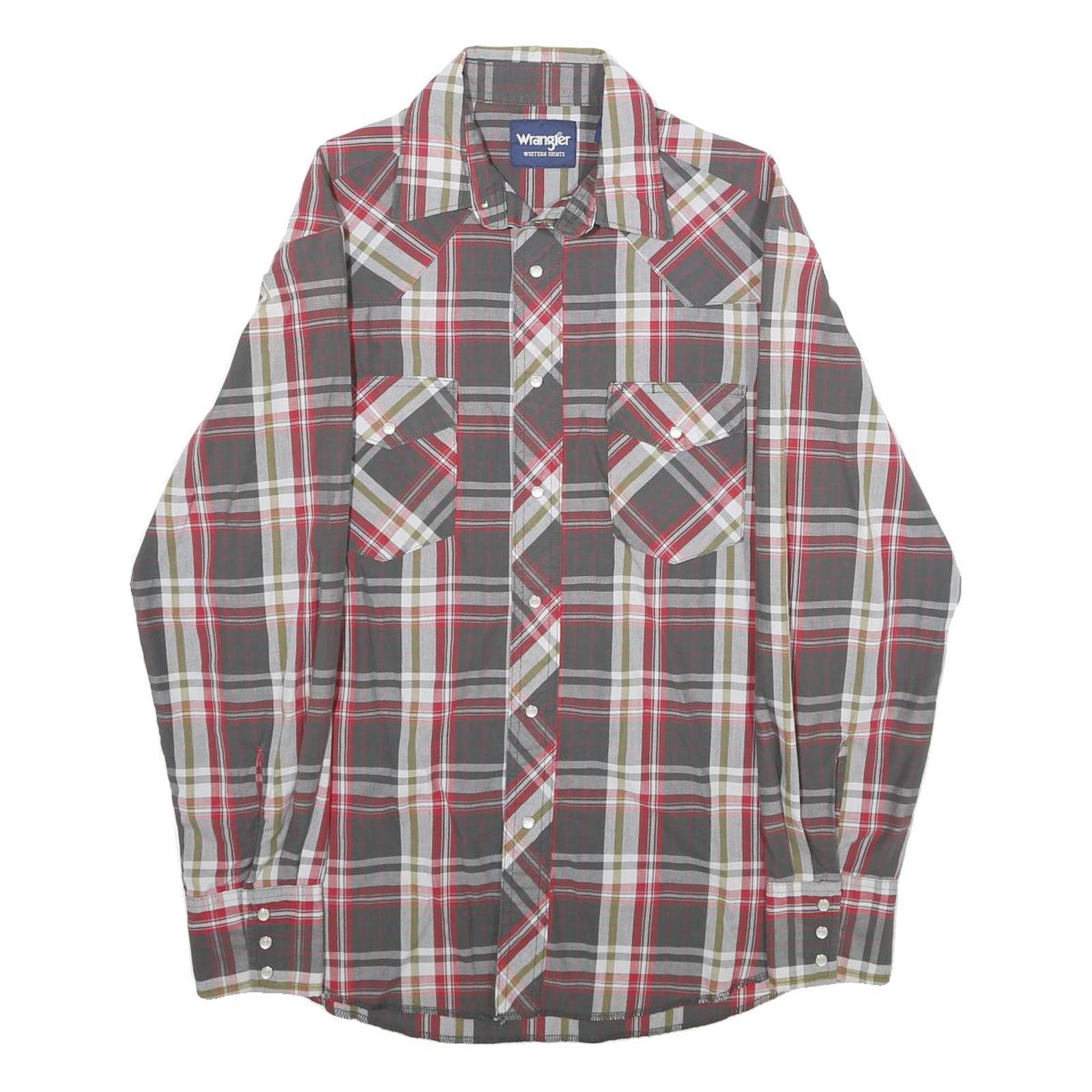 WRANGLER Mens Grey & Red Check Shirt M Western Casual Button-Up Cotton Refurbished - N/A refurbished available on Cerqular