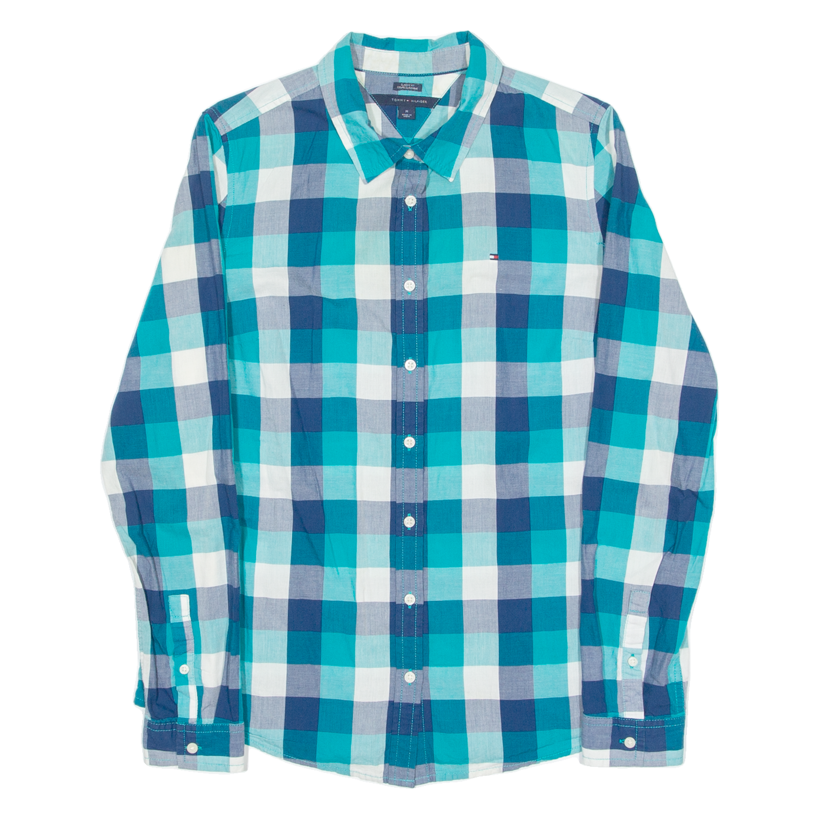 TOMMY HILFIGER Womens Shirt Blue Check Long Sleeve M Refurbished - N/A refurbished available on Cerqular