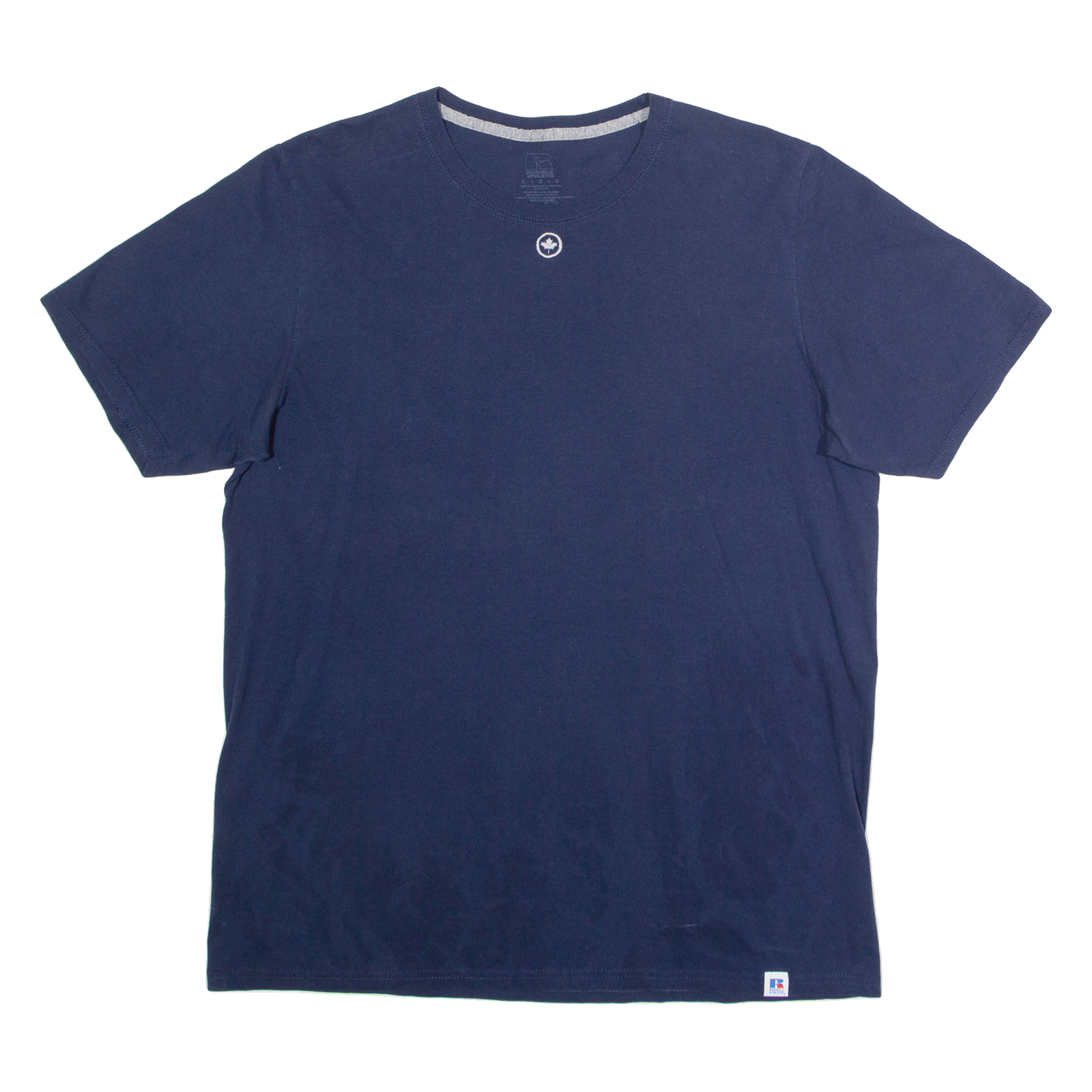 RUSSELL ATHLETIC Embroidered Maple Leaf Mens T-Shirt Blue Crew Neck L Refurbished - N/A refurbished available on Cerqular