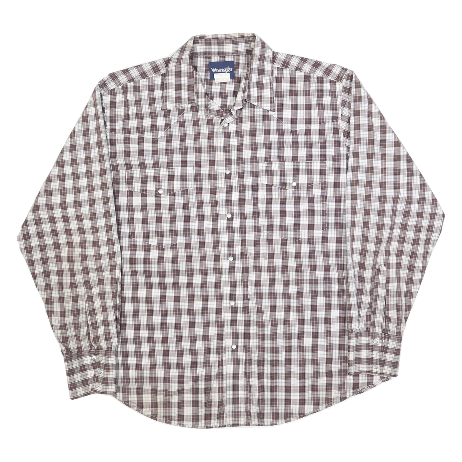 WRANGLER Mens Brown & White Check Shirt XL Casual Long Sleeve Button Cotton Refurbished - N/A refurbished available on Cerqular