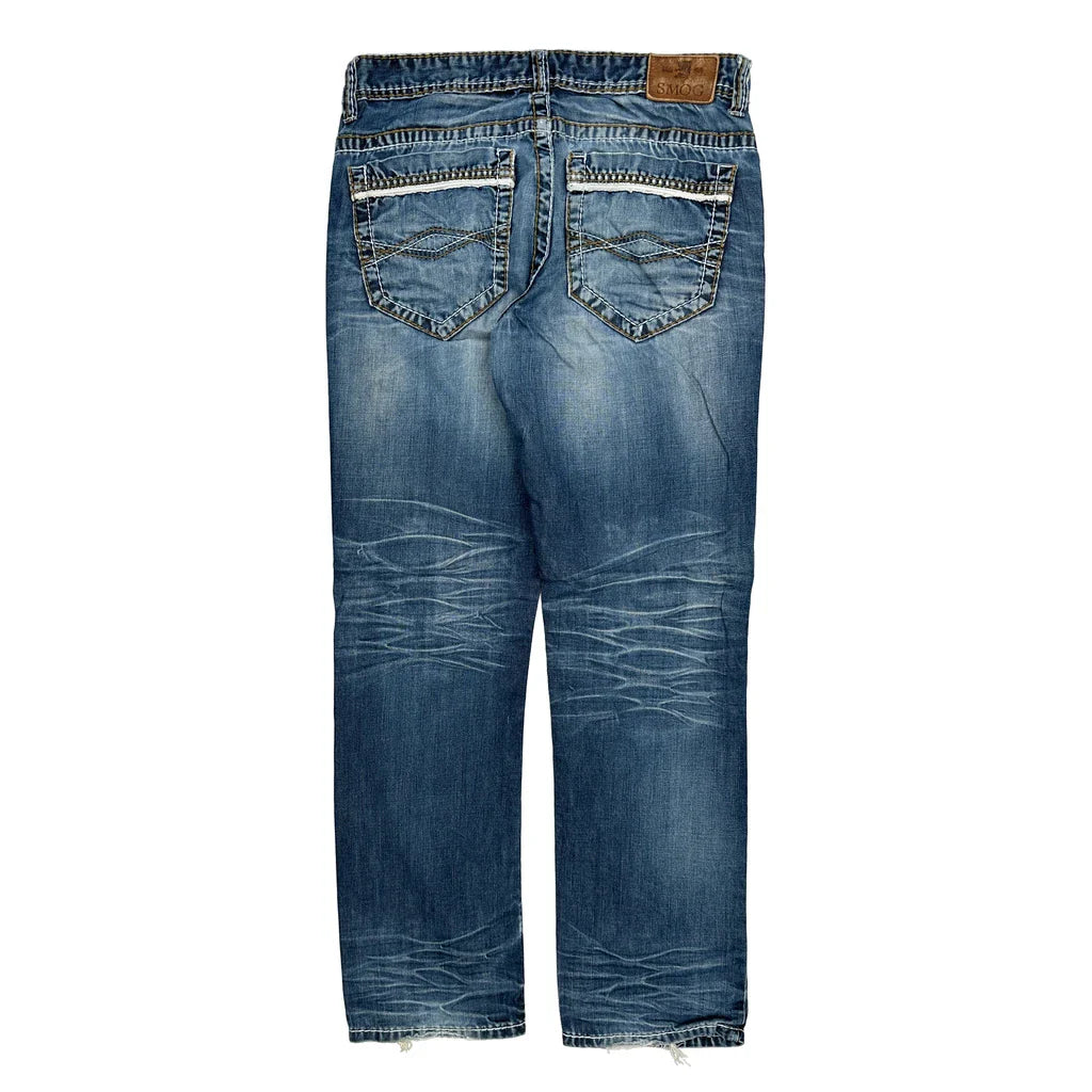 Smog Jeans - 32W 32L Blue Denim Refurbished - Thrifted (note: this is a term often used to describe second- refurbished available on Cerqular