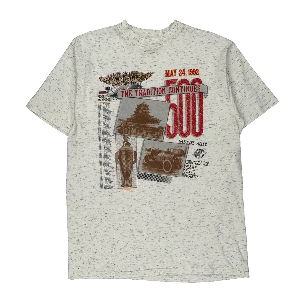 Indianapolis 500 Sport Service Single Stitch T-Shirt - XL White Cotton Refurbished - Thrifted (note: this is a term often used to describe second- refurbished available on Cerqular