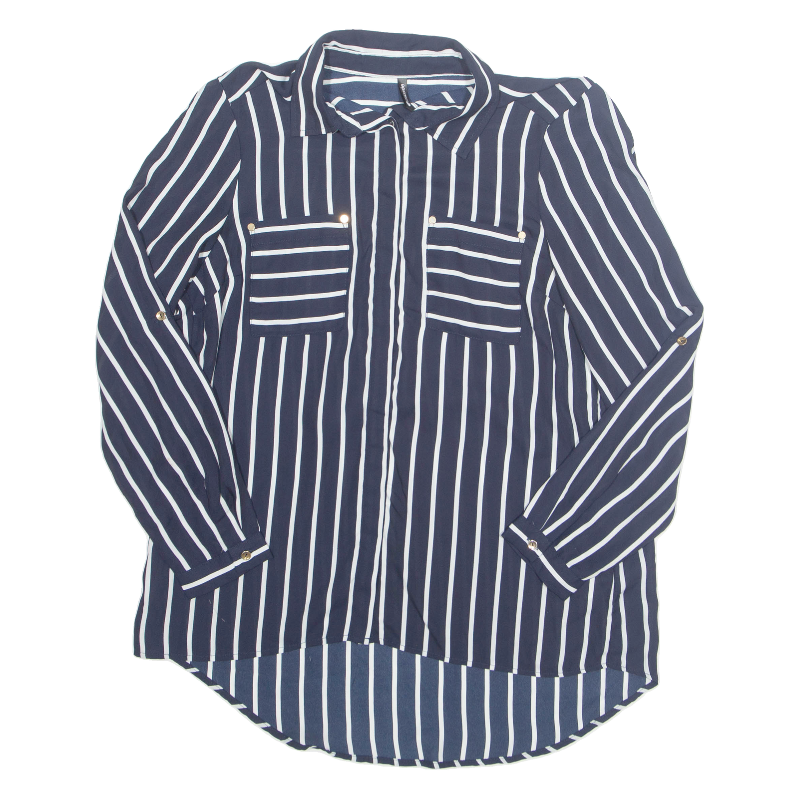 CHICOREE Womens Printed Blouse Blue Collared Long Sleeve Striped M Refurbished - N/A refurbished available on Cerqular
